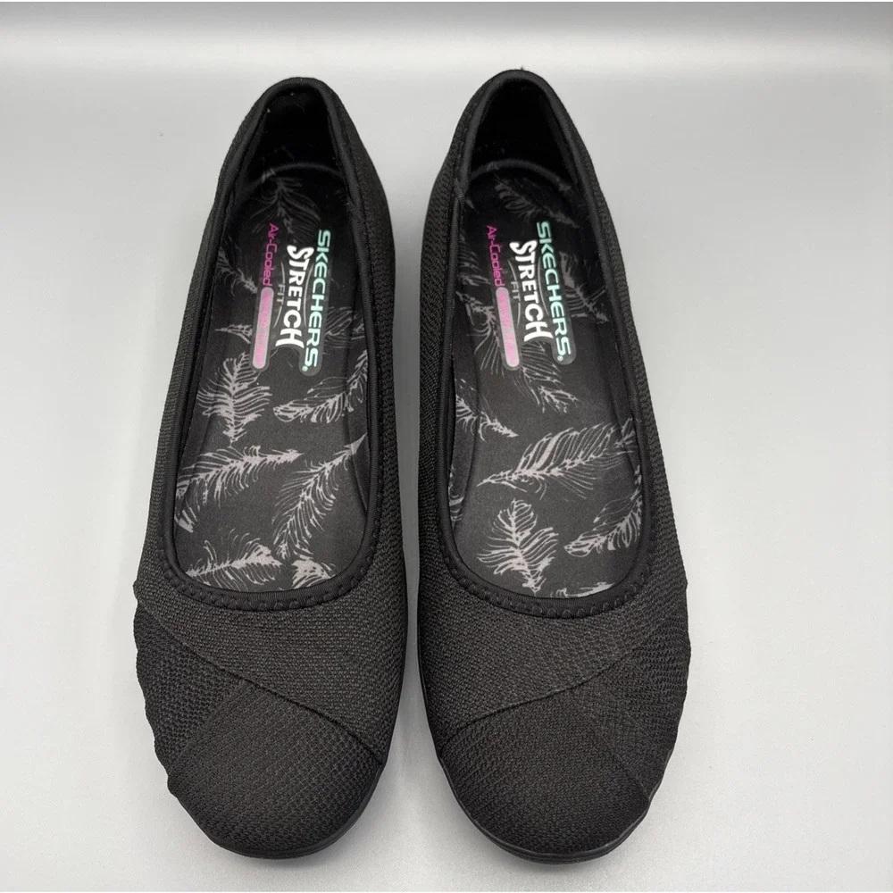 Skechers Stretch Fit Shoes Women Size 11 Black Slip on Loafer Comfort Air Cooled